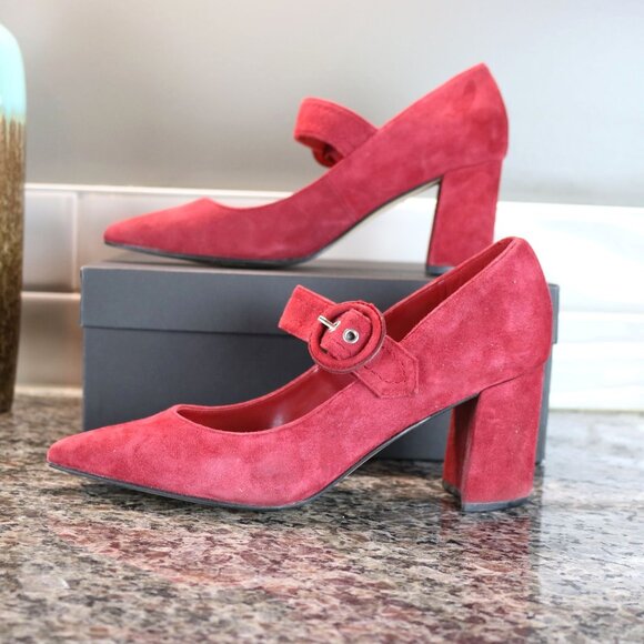 Wine Color Suede Heels by Mark Fisher, Carney Pumps.  8.5 M.  3" Block Heels - Picture 4 of 13